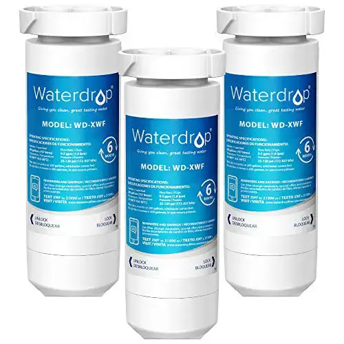 Waterdrop XWF Refrigerator Water Filter, Replacement for GE XWF (WR17X30702), Applicable to models starting with GDE25, GFE26, GNE25, GNE27, GYE18, QNE27, GSE25, GSS23, GSS25, GZS22, CZS22, Pack of 3