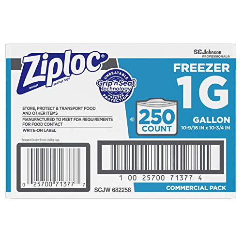 Ziploc Professional Freezer Bags, For Food Organization and Storage, Double Zipper, Gallon, 250 Count