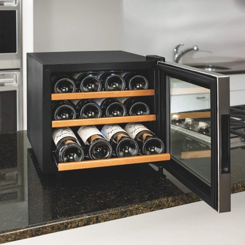 Wine Enthusiast 12-Bottle Wine Cooler with Wooden Shelves