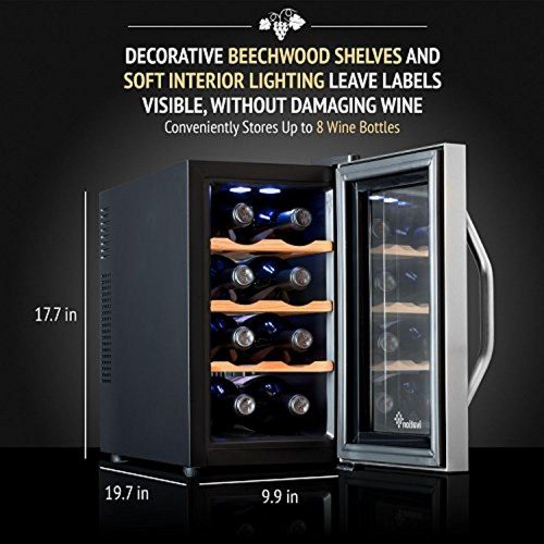 Ivation 8-Bottle Wine Cooler with Wooden Shelves - Open