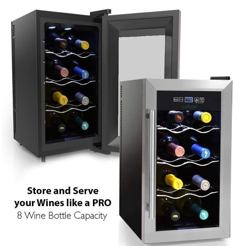 Nutrichef 8-Bottle Wine Cooler with Towel Bar Handle - unit